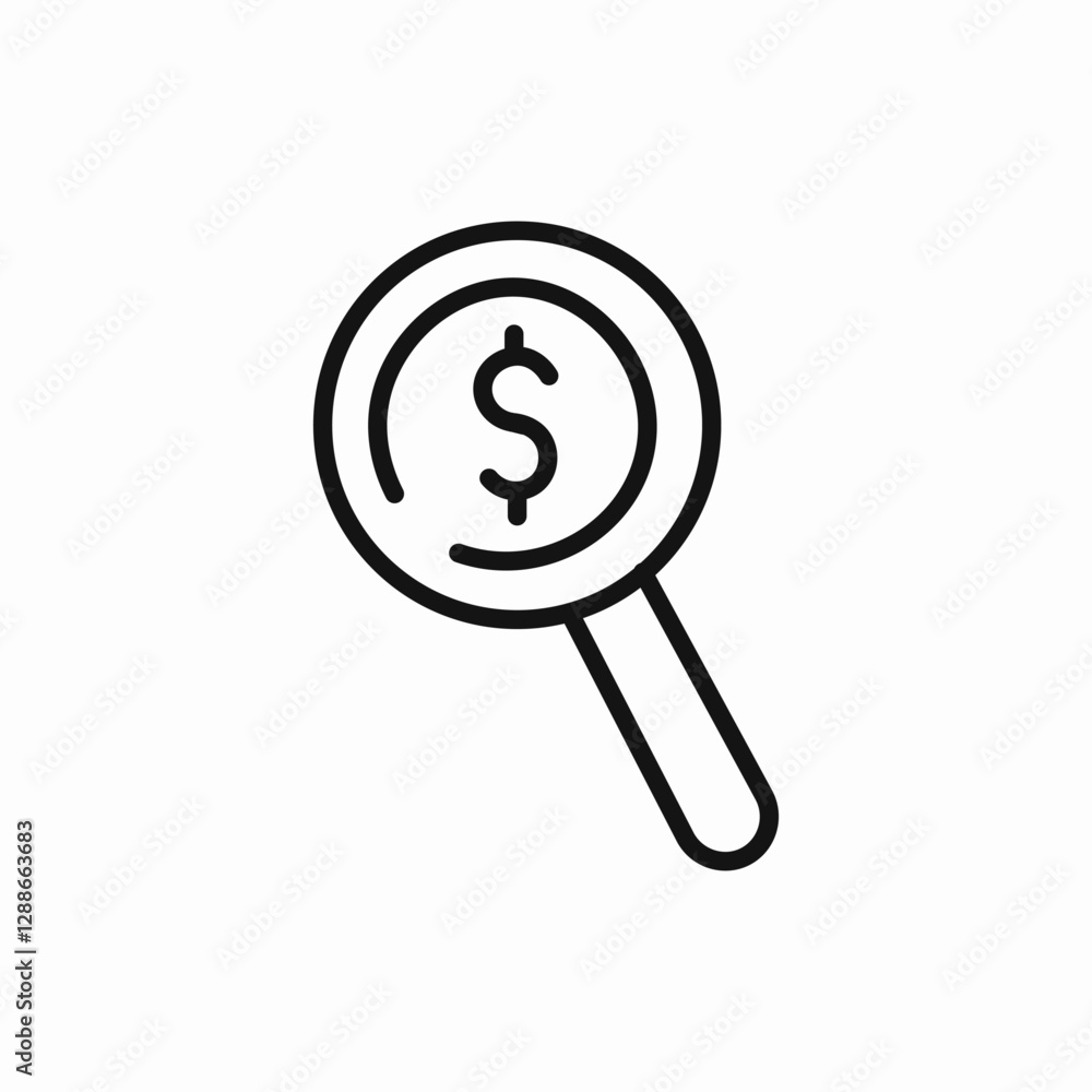 magnifying glass with money icon vector sign magnifying glass with money icon vector sign