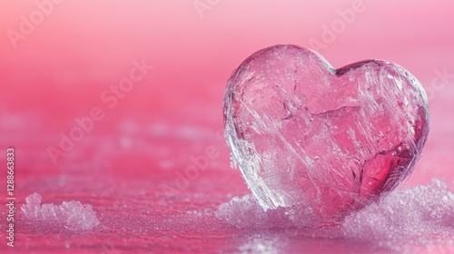 Frozen Heart of Ice Crystallized in Pinkish Hues Love and Cold Romance with a Textured Surface