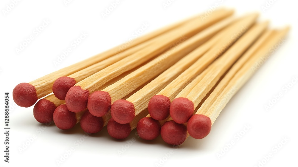 Photograph of matchsticks with red heads on a white background Photograph of matchsticks with red heads on a white background