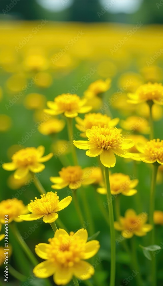 Dense clusters of saffron flowers in a sunny meadow, yellow blooms, saffron fields Dense clusters of saffron flowers in a sunny meadow, yellow blooms, saffron fields