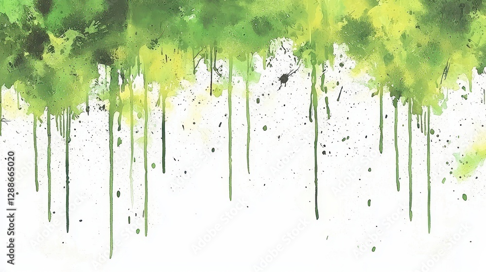 Fototapeta premium A stark white studio background, punctuated by vertical lines of vibrant green, creating a sense of depth and texture, perfect for product photography or graphic design elements.