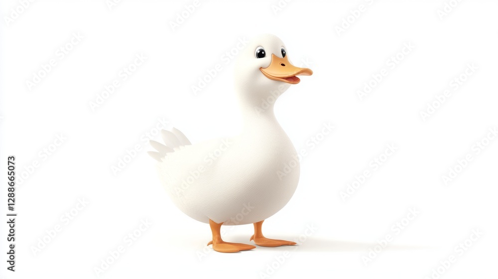 Cute cartoon duck standing with happy expression on white background Cute cartoon duck standing with happy expression on white background