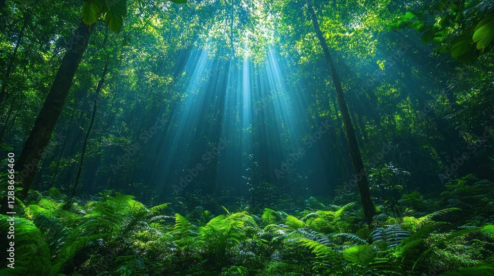 Obraz premium Sunlight Piercing Lush Rainforest Canopy