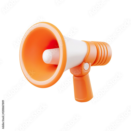 3D Orange and White Megaphone - Sound Amplifier, Transparent Background, PNG photo