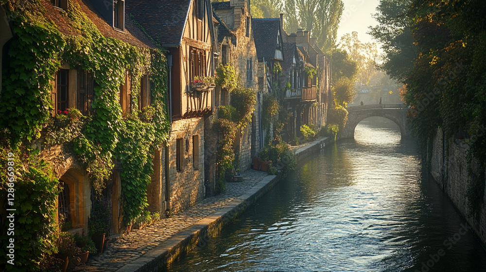 Fototapeta premium a small town with quaint street