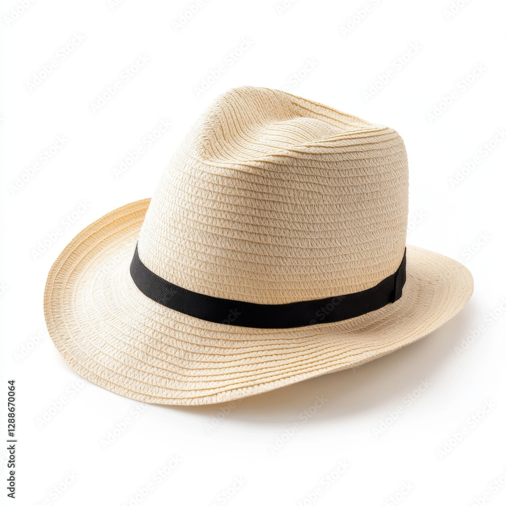 Casual summer hat with black band, perfect for sunny days and outdoor activities Casual summer hat with black band, perfect for sunny days and outdoor activities