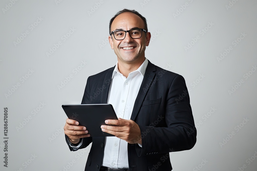 Businessman Holding Tablet, Smiling Portrait Businessman Holding Tablet, Smiling Portrait