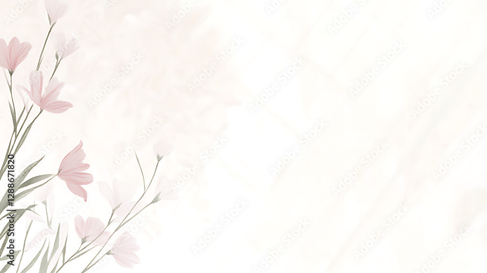 Watercolor Painting Of Pink Flowers On White Background With Soft Lighting Watercolor Painting Of Pink Flowers On White Background With Soft Lighting