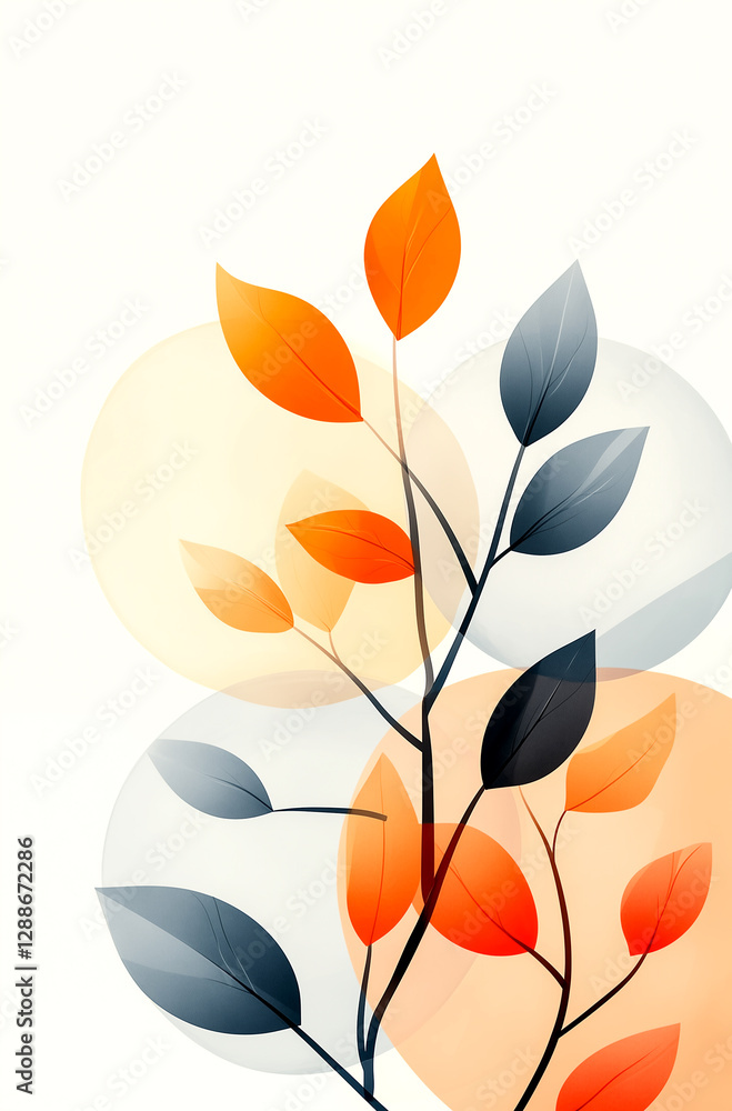 Leafy tree with orange and black leaves. The leaves are arranged in a spiral pattern. The image has a calming and peaceful mood Leafy tree with orange and black leaves. The leaves are arranged in a spiral pattern. The image has a calming and peaceful mood