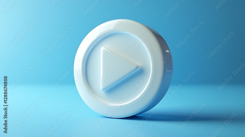play button icon, blue and white color scheme, 3D render, simple design, high contrast, white background, play button icon, blue and white color scheme, 3D render, simple design, high contrast, white background,