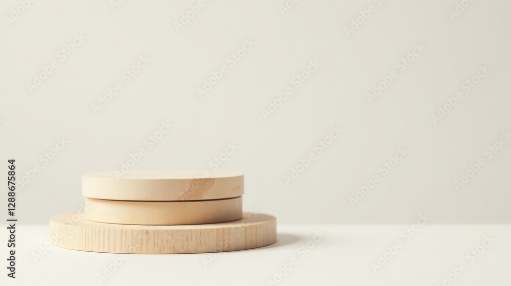 Minimalist Wooden Display Stand for Product Presentation on Neutral Background Minimalist Wooden Display Stand for Product Presentation on Neutral Background