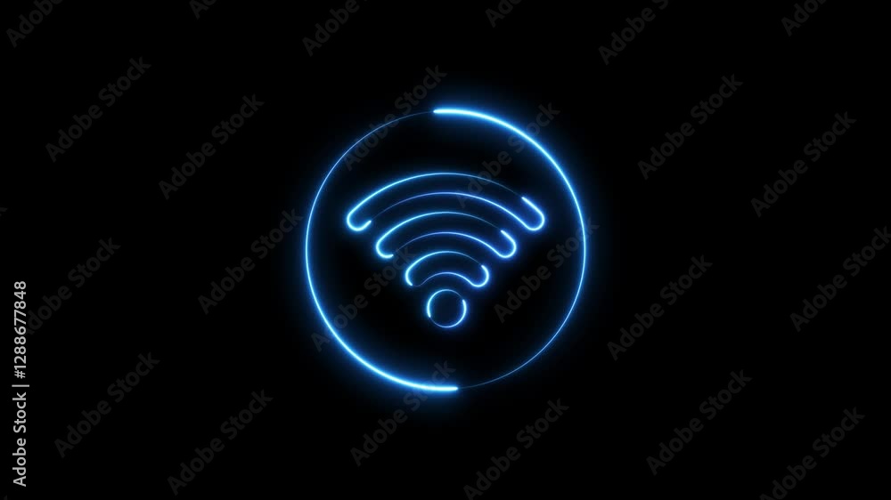 Wi Fi symbol, wireless networking digital hi tech innovation concept, free internet zone and hotspot, futuristic technology with blue neon glow in the Wi Fi symbol, wireless networking digital hi tech innovation concept, free internet zone and hotspot, futuristic technology with blue neon glow in the