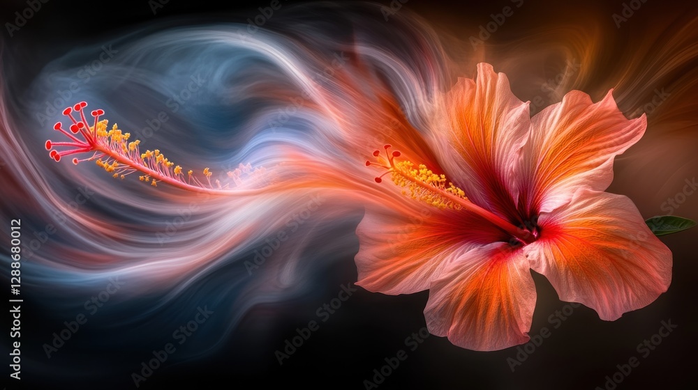 Obraz premium Hibiscus flower, smoke swirls, dark background, artistic, design