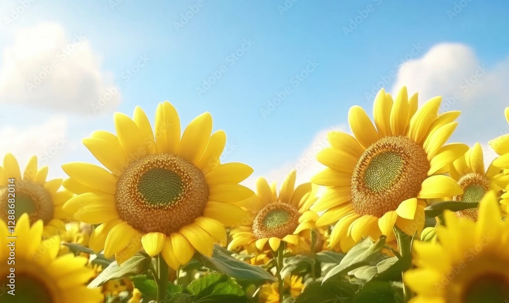 Fototapeta premium Sunflowers field under sunny sky