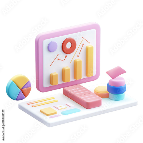 3D Business Analytics Graph Dashboard Transparent Background PNG