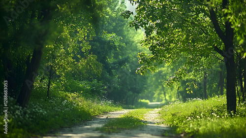 Sunlit Path Through Lush Green Forest