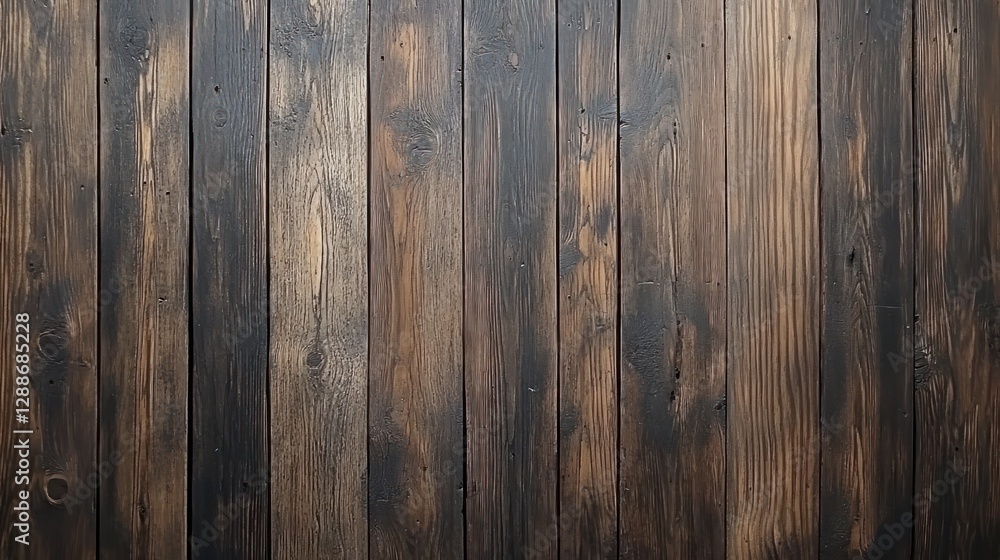 Naklejka premium Dark brown rustic wood planks background texture, vertical grain, studio shot, for design
