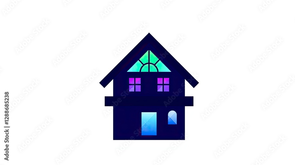 Fototapeta premium A cool-toned logo featuring a volumetrically lit, unique, attractive house-shaped structure. 