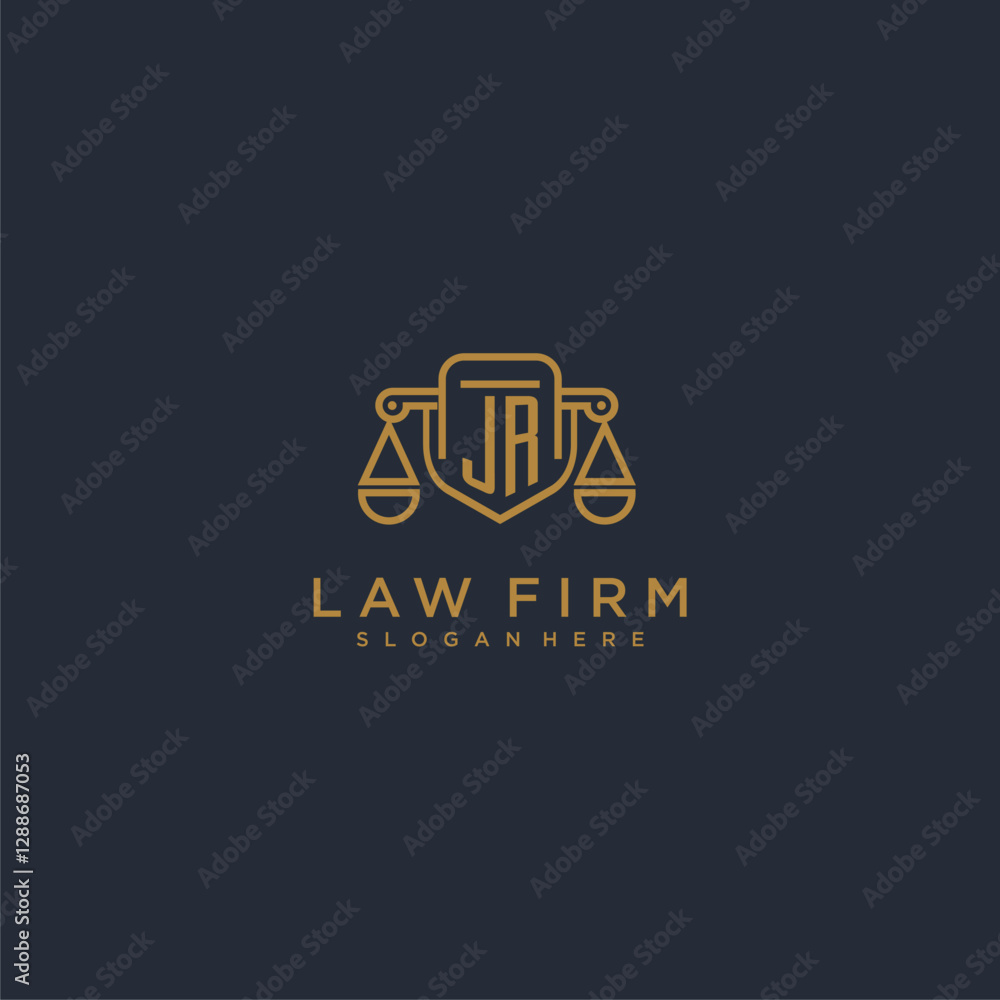 JR letter monogram for lawfirm logo with scale and shield vector JR letter monogram for lawfirm logo with scale and shield vector
