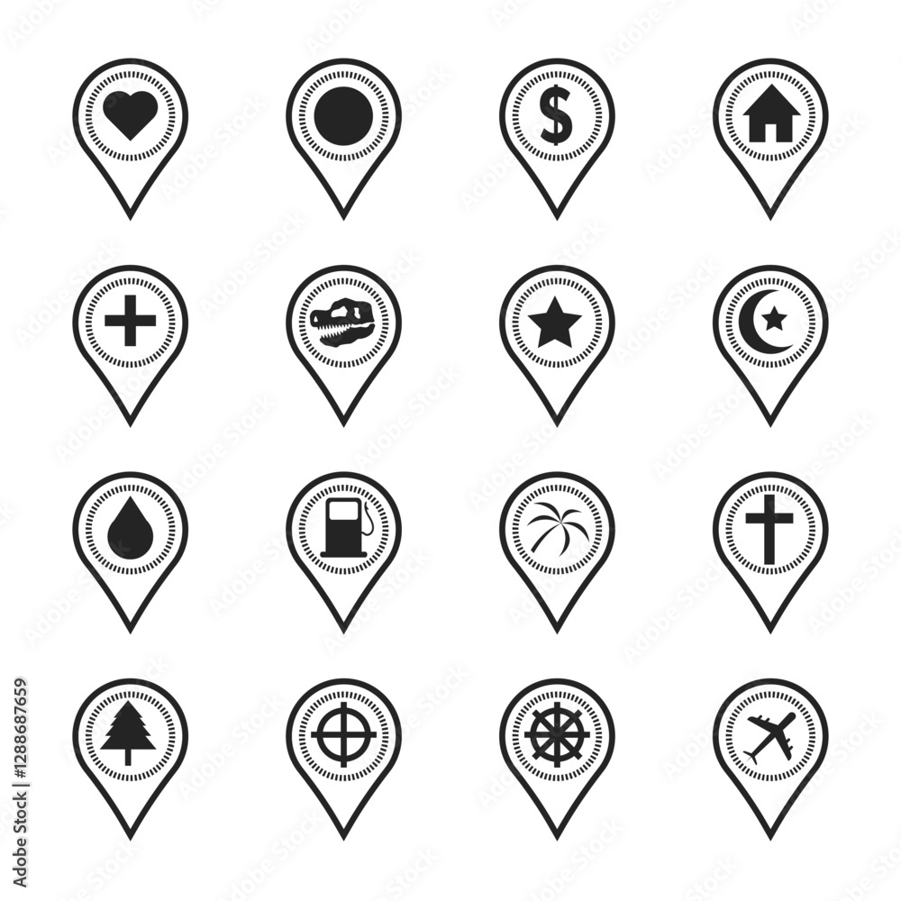 Map pin location icon set, map pointer, location point icon collection Map pin location icon set, map pointer, location point icon collection