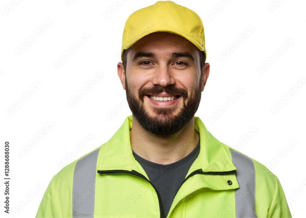 Portrait of a Smiling Manufacturing Worker Wearing a Hat, Isolated on a Transparent Background, PNG Format Portrait of a Smiling Manufacturing Worker Wearing a Hat, Isolated on a Transparent Background, PNG Format