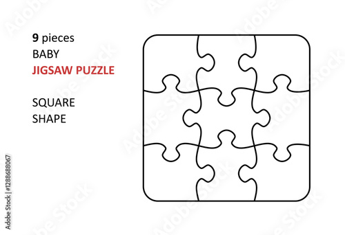 Wallpaper Mural Jigsaw puzzle blank template. Cutting lines grid design for baby jigsaw square puzzle - 9 pieces. Torontodigital.ca