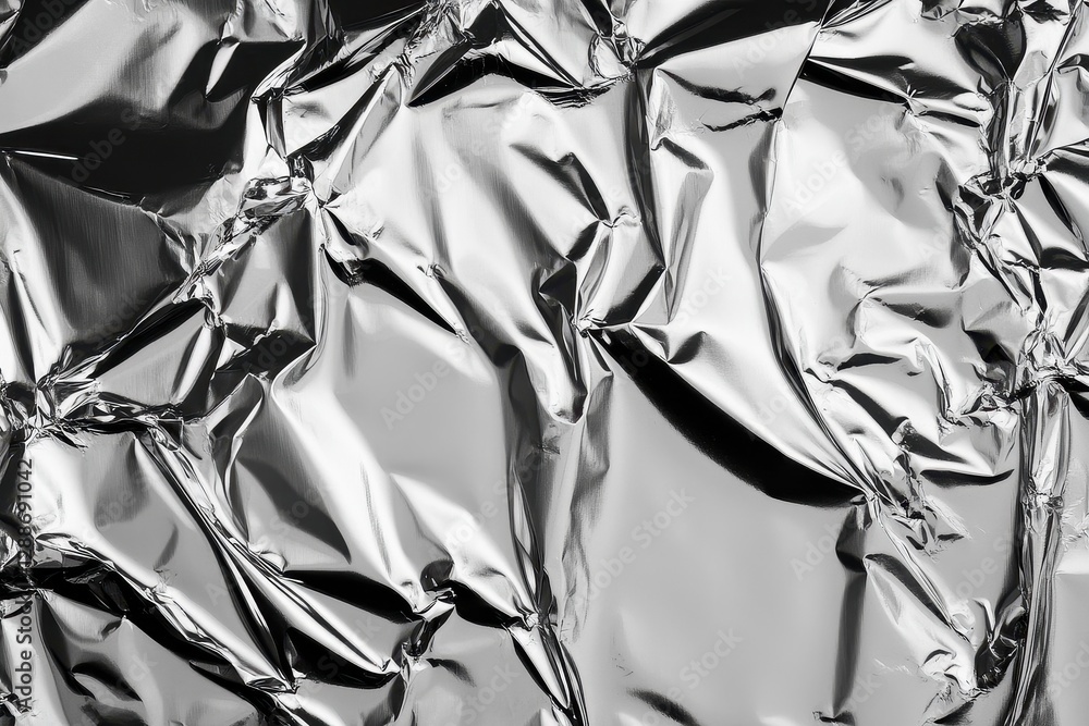 Abstract Close Up of Crumpled Silver Aluminum Foil Texture Showing Metallic Shiny Surface with Abstract Close Up of Crumpled Silver Aluminum Foil Texture Showing Metallic Shiny Surface with