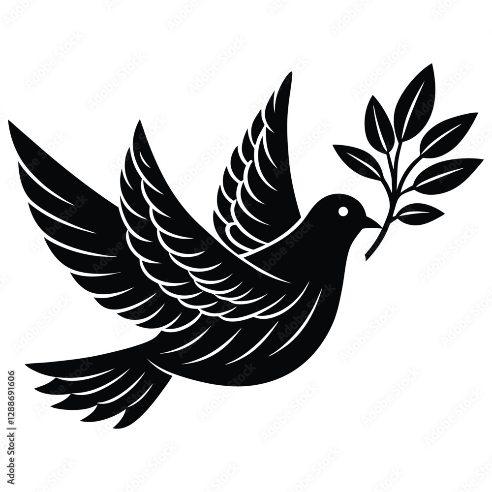 Obraz premium dove with olive branch silhouette vector