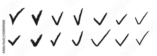 Brushed tick mark collection. Check yes symbol vector illustration set. Tick design element to accept, agree or vote for something.