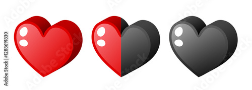 Three hearts. HP bar. Design elements for video games. Vector clipart isolated on grey background.