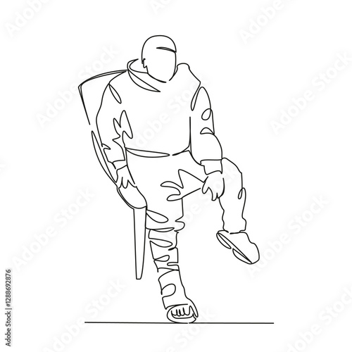 Wallpaper Mural One continuous single drawing line art flat doodle person, man, patient, recovery, bandage, crutch, leg, male, adult, broken. Isolated image hand draw contour on a white background, hand drawn, not AI Torontodigital.ca