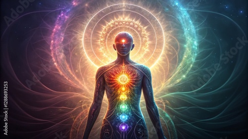 Cosmic Chakra Alignment Digital Art, Energy Body, Spiritual Awakening, chakras, energy