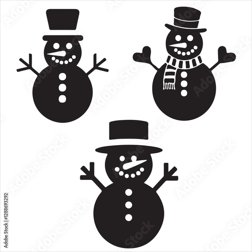 set of snowman silhouette	

