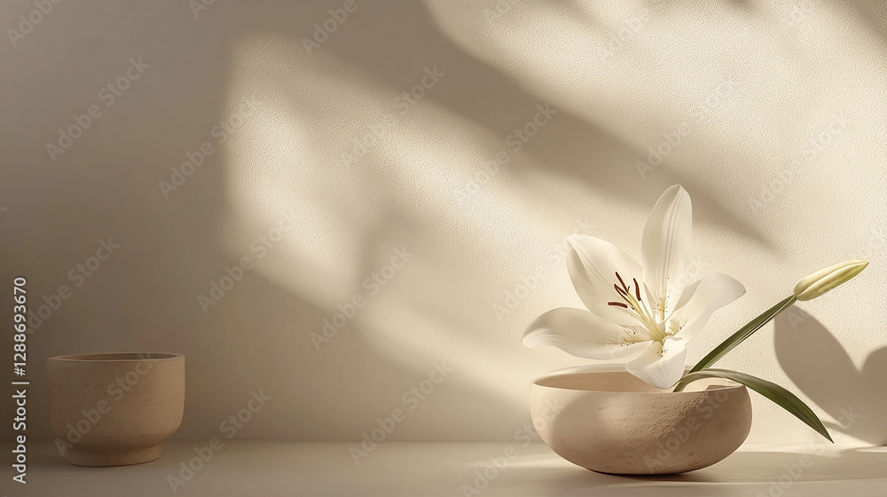 A delicate white lily on the right side soft shadow A delicate white lily on the right side soft shadow