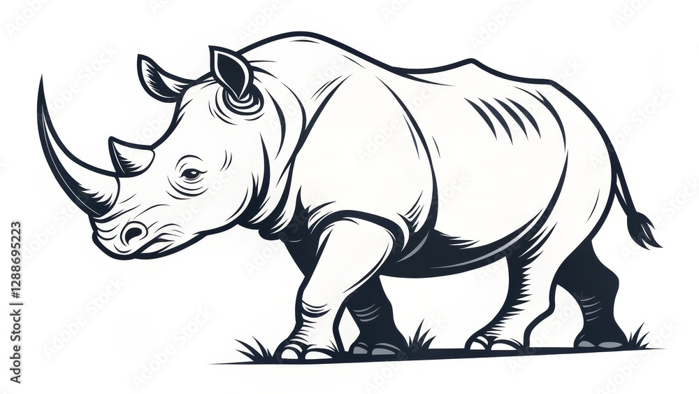 Obraz premium Monochrome Rhino Illustration Vintage Style Animal Art, Rhino Vector, Wildlife Illustration Rhino, Vector Art