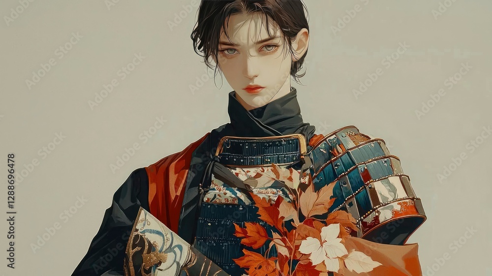 Fototapeta premium Elegant Anime Samurai Warrior in Traditional Attire