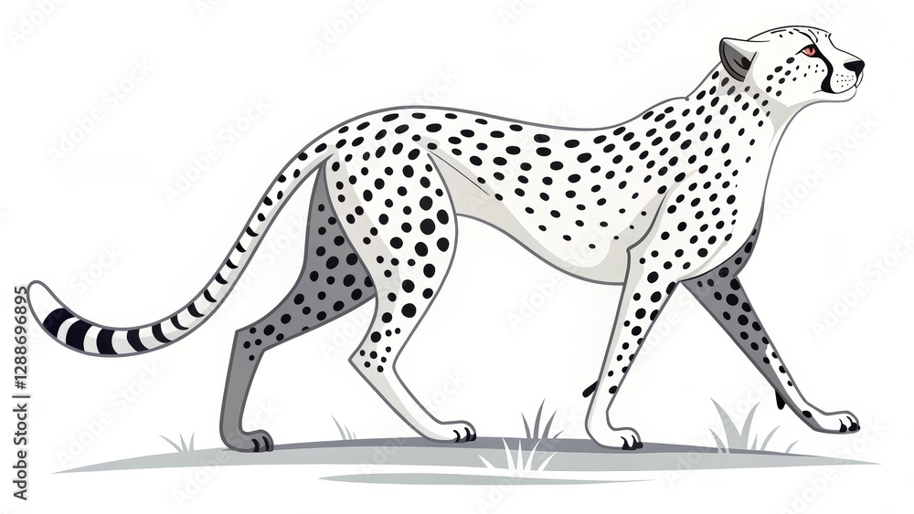 Fototapeta premium Walking White Cheetah Side Profile Illustration, Art, Big Cat, Wildlife, Cheetah Spots Cheetah, art