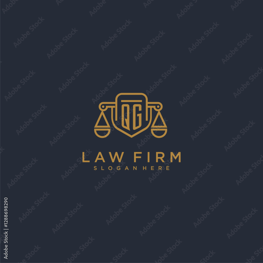 QG letter monogram for lawfirm logo with scale and shield vector QG letter monogram for lawfirm logo with scale and shield vector