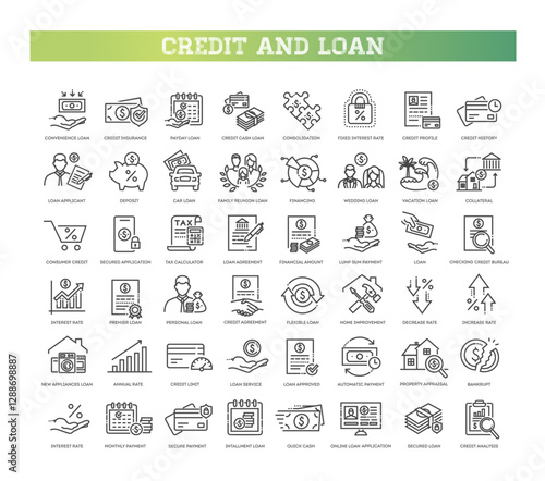 Personal loan line icons set. Creditworthiness assessment icon collection set