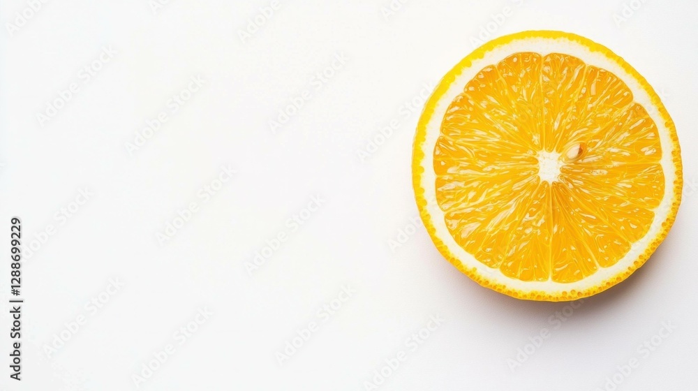 Fototapeta premium Fresh orange slice on a clean white background, vibrant colors emphasizing health, freshness, and natural beauty in food photography