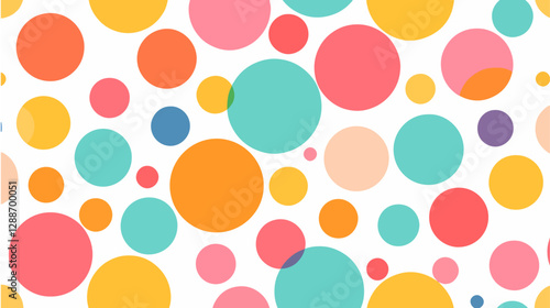 A pastel polka dot pattern of colorful circles forms an abstract, cheerful background.