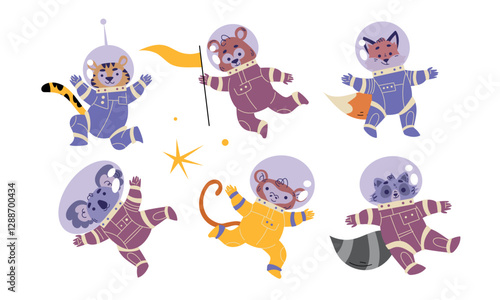 Cute Animal Astronaut Characters in Space Suit Vector Set