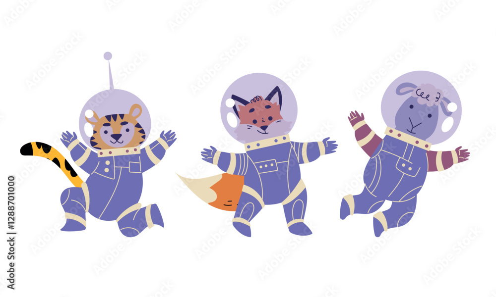 Cute Animal Astronaut Characters in Space Suit Vector Set Cute Animal Astronaut Characters in Space Suit Vector Set
