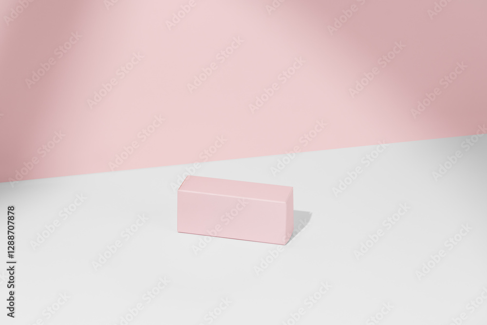 Pink mockup box on pink background with shadow. Packaging design, advertising and presentation of a new product, branding development. Image for your design Pink mockup box on pink background with shadow. Packaging design, advertising and presentation of a new product, branding development. Image for your design