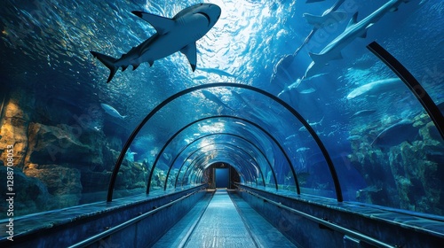 Wallpaper Mural Underwater Tunnel View with Sharks and Sea Life in Aquarium Torontodigital.ca