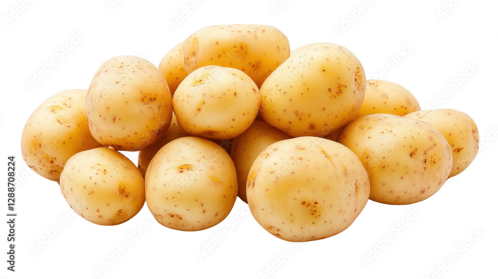 Fresh golden potatoes piled together, small to medium size, earthy texture, perfect for cooking or baking, copy space available. Isolated on white background or PNG Fresh golden potatoes piled together, small to medium size, earthy texture, perfect for cooking or baking, copy space available. Isolated on white background or PNG