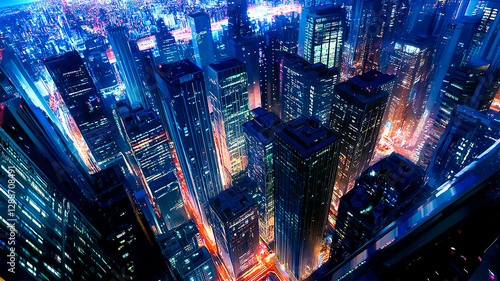 Wallpaper Mural night city from above illustration Torontodigital.ca