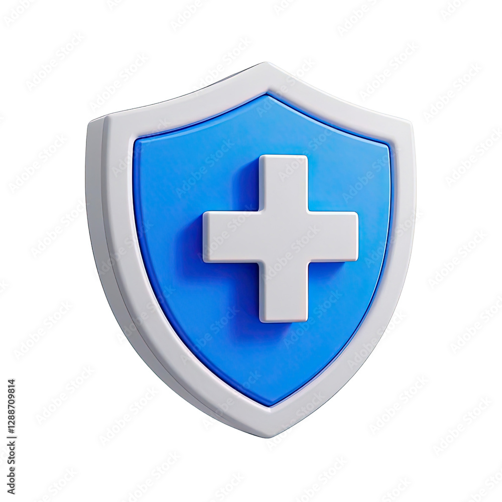 Fototapeta premium 3d shield with cross icon symbol which is a symbol of Health protection from disease. Health security insurance medical concept, Generative AI