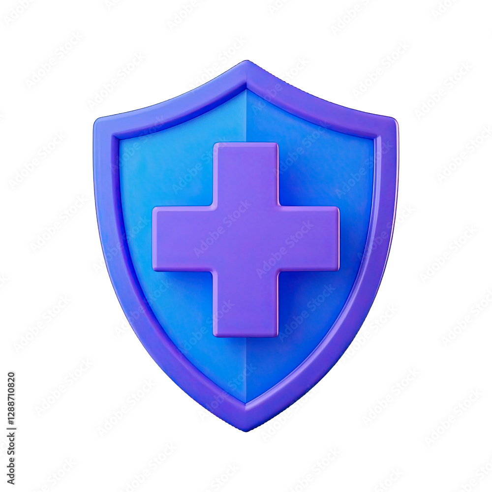 Fototapeta premium 3d shield with cross icon symbol which is a symbol of Health protection from disease. Health security insurance medical concept, Generative AI
