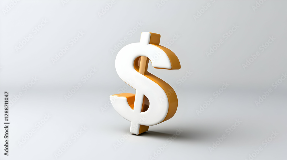 White and Gold 3D Dollar Sign on White Background White and Gold 3D Dollar Sign on White Background